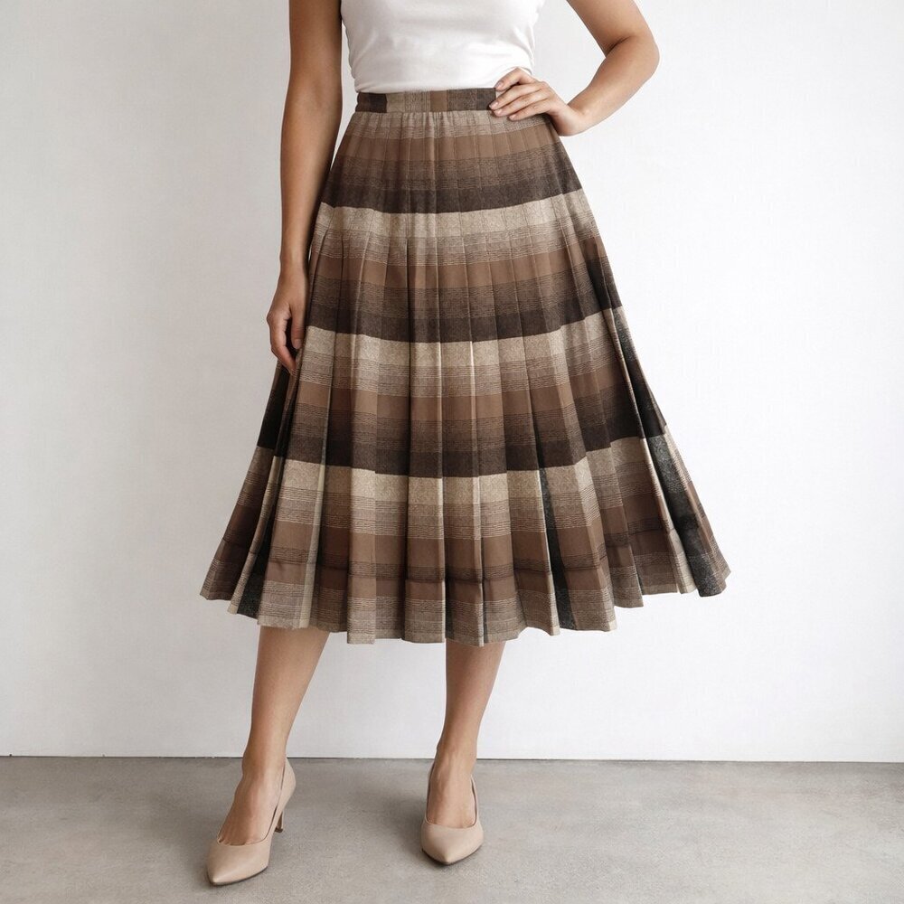 Vintage Sportrite Fully Reversible Plaid Pleated Midi Wool Skirt S